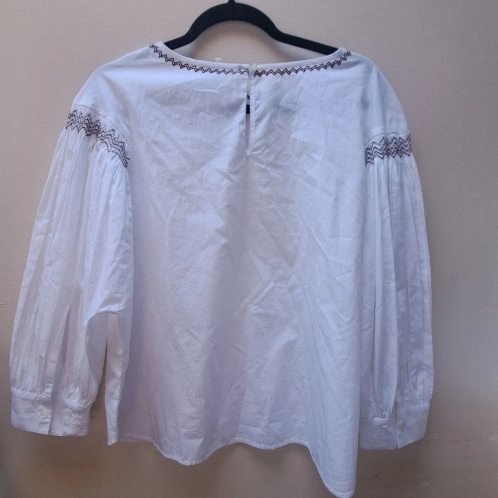 Madewell Smocked Puff Sleeve Embroidered Top White XL NU455 Boho Blouse NEW